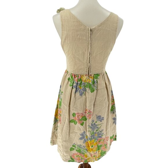 Floral Print Sleeveless Linen Dress With Button Details & Bow Straps - Picture 2 of 10
